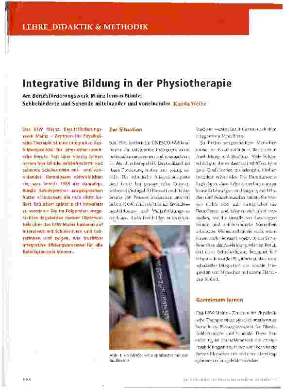Vorschauseite 1: Integrative Bildung in der Physiotherapie