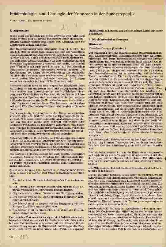 Vorschauseite 1: Epidemiologie und Ökologie der Zoonosen in der BRD