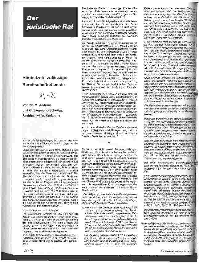 Vorschauseite 1: Höchstzahl zulässiger Bereitschaftsdienste
