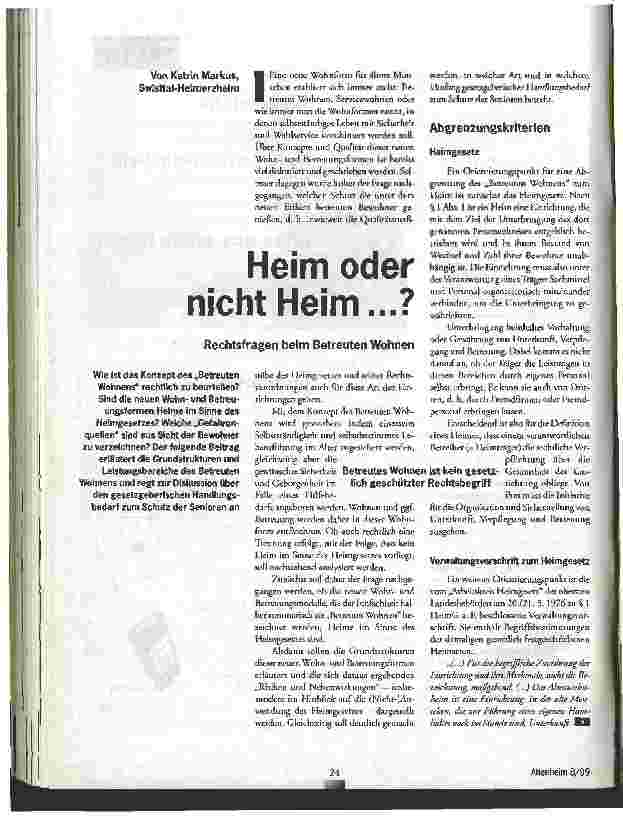 Vorschauseite 1: Heim oder nicht Heim. .. ? Rechtsfragen beim Betreuten Wohnen