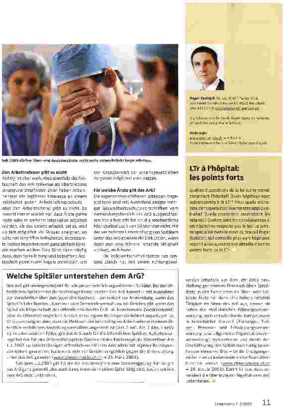 Vorschauseite 2: Das Arbeitsgesetz: Wichtige Eckpunkte das Spital