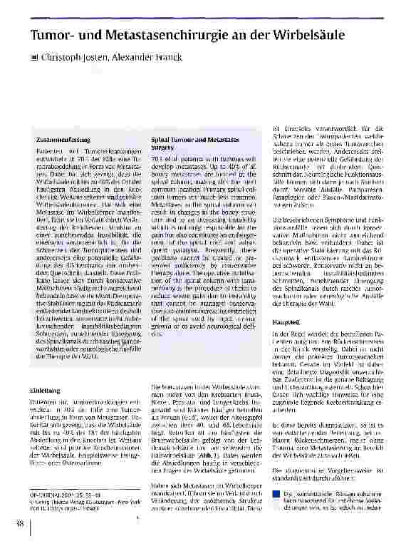 Vorschauseite 1: Tumorund Metastasenchirurgie an der Wirbelsäule
