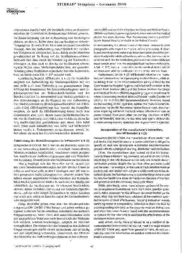 Vorschauseite 3: Rechtliche Grundlagen der Aufbereitung vonMedizinprodukten und Anwendungsmöglichkeitender H2O2 Gas Plasma Sterilisation mit STERRAD®
