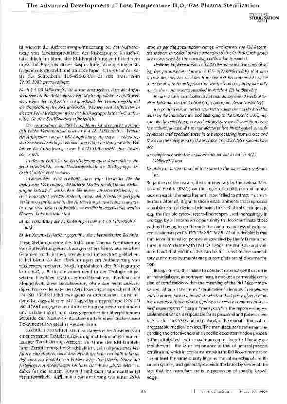 Vorschauseite 6: Rechtliche Grundlagen der Aufbereitung vonMedizinprodukten und Anwendungsmöglichkeitender H2O2 Gas Plasma Sterilisation mit STERRAD®