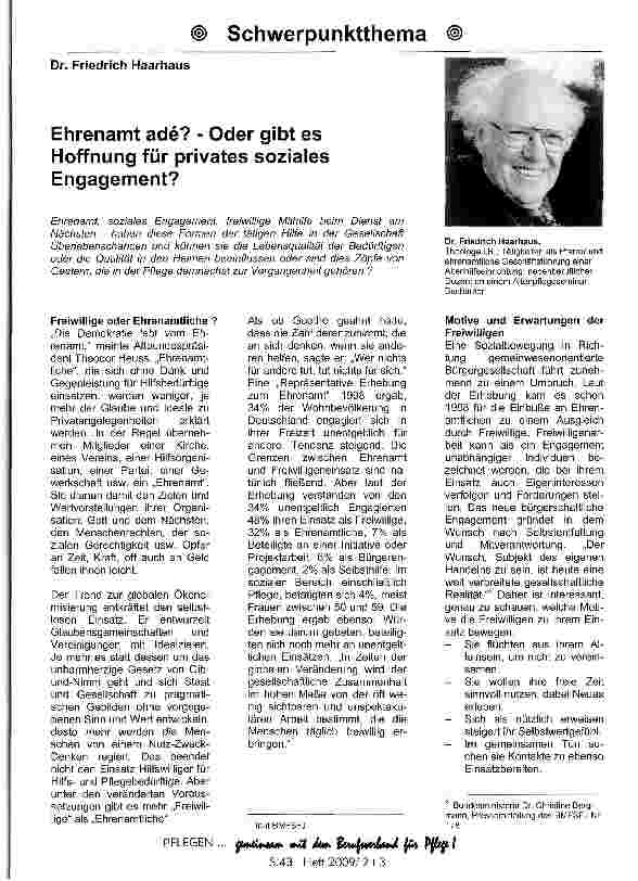 Vorschauseite 1: Ehrenamt ade? - Oder gibt es Hoffnung für privates soziales Engagement?