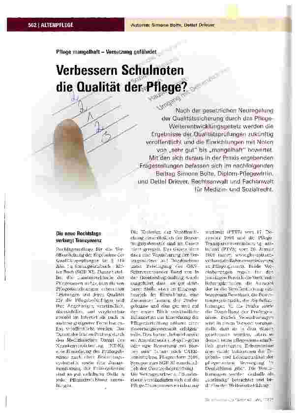 Vorschauseite 1: Verbessern Schulnoten die Qualität der Pflege?