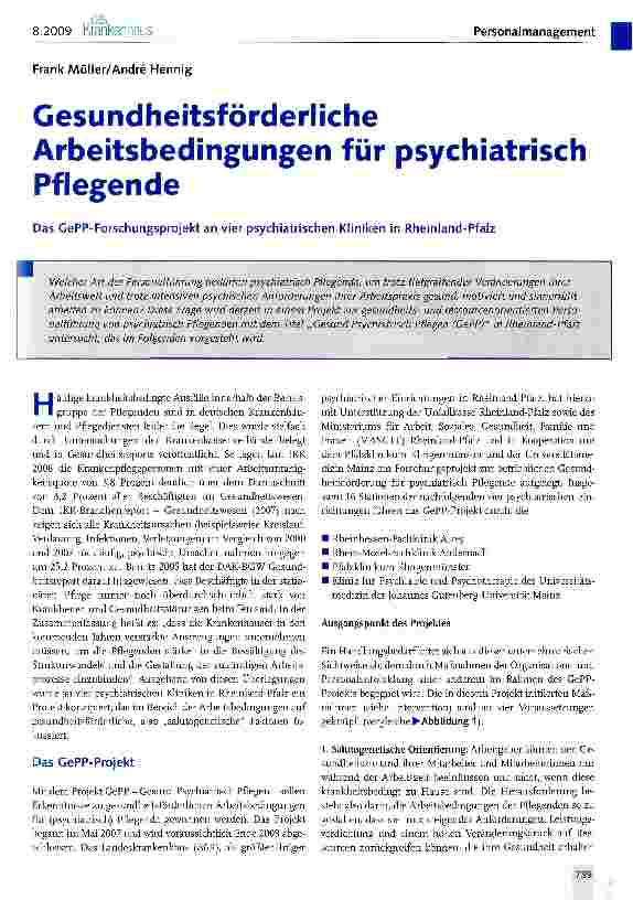 Vorschauseite 1: Gesundheitsförderliche Arbeitsbedingungen für psychiatrisch Pflegende