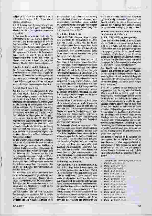 Vorschauseite 2: Zur Abschaffung der Wahlrechtsausschlüsse Die Entscheidung des BVerfG vom 29.01.2019
