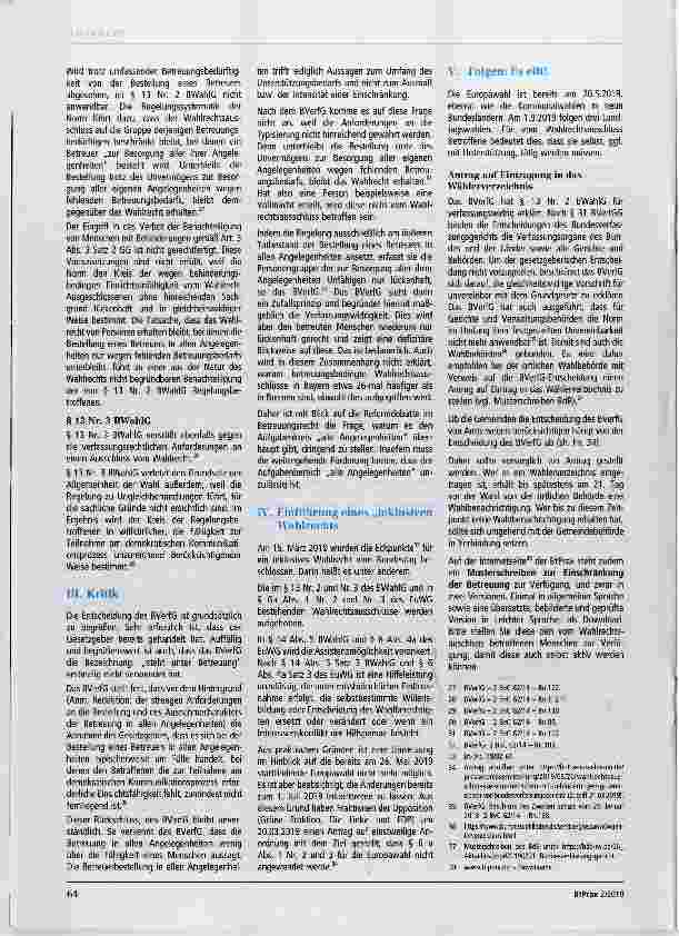 Vorschauseite 3: Zur Abschaffung der Wahlrechtsausschlüsse Die Entscheidung des BVerfG vom 29.01.2019