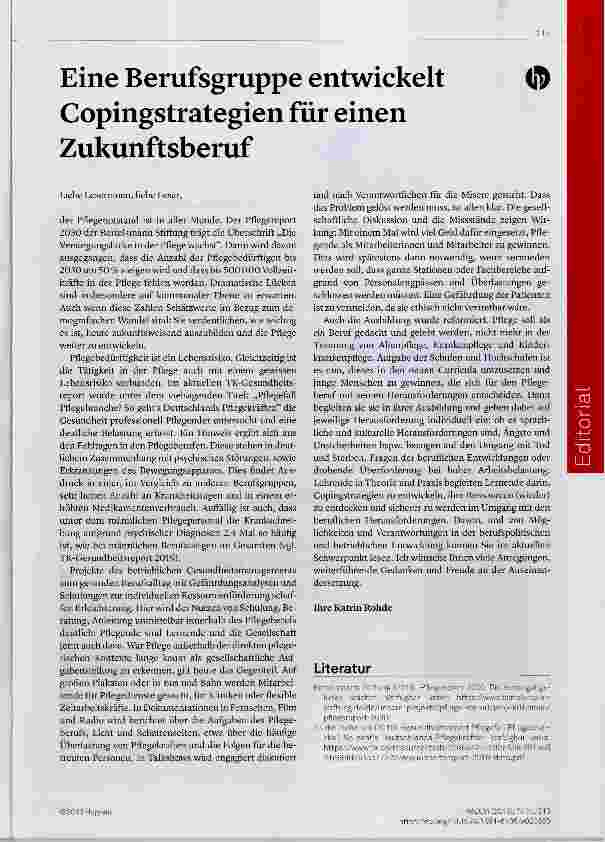 Vorschauseite 1: Eine Berufsgruppe entwickelt Copingstrategien für einen Zukunftsberuf