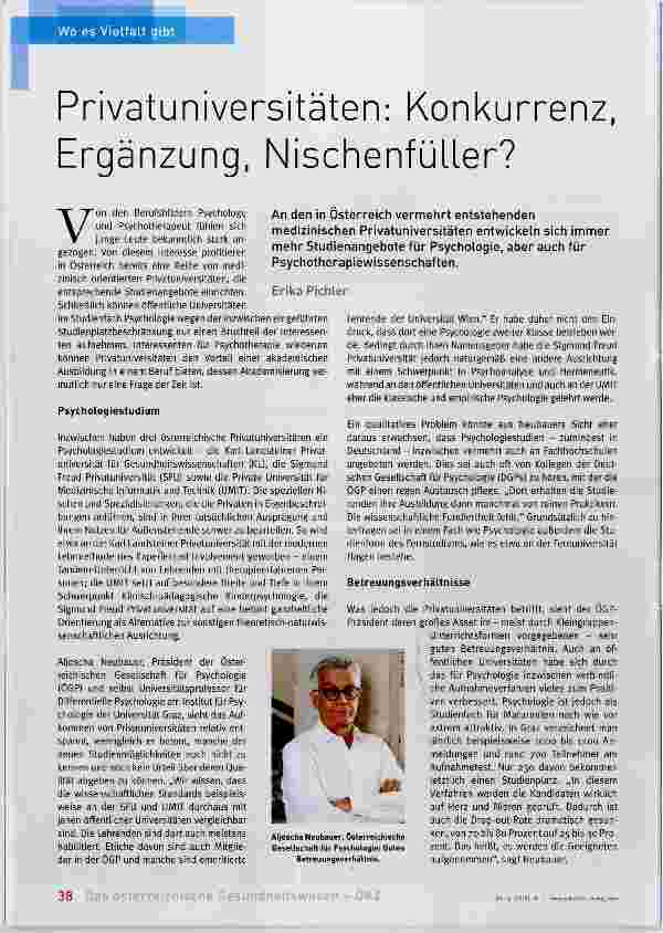 Vorschauseite 1: Privatuniversitäten: Konkurrenz, Ergänzung, Nischenfütter?