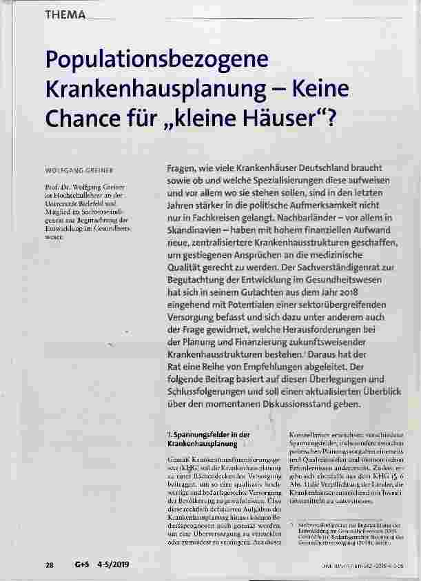 Vorschauseite 1: Populationsbezogene Krankenhausplanung Keine Chance für kleine Häuser?