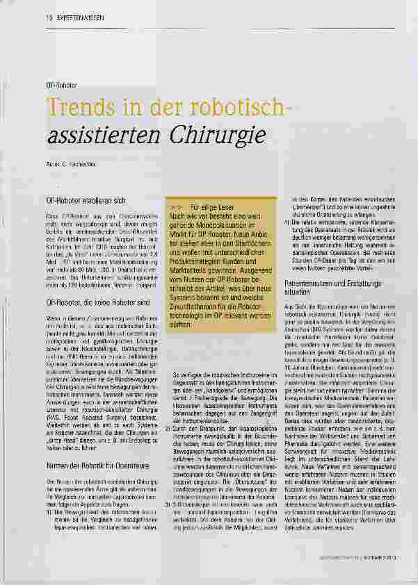 Vorschauseite 1: Trends in der robotisch assistierten Chirurgie