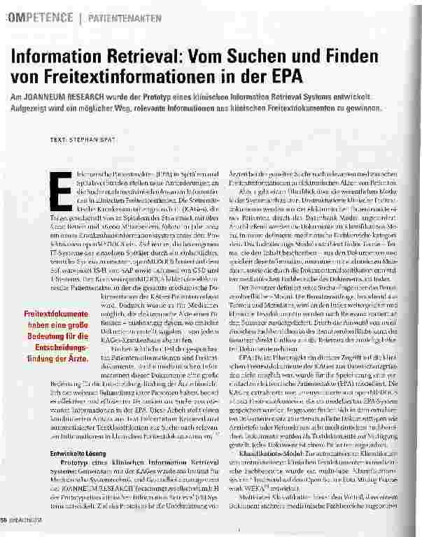 Vorschauseite 1: Information Retrieval: Vom Suchen und Finden von Freitextinformationen in der EPA