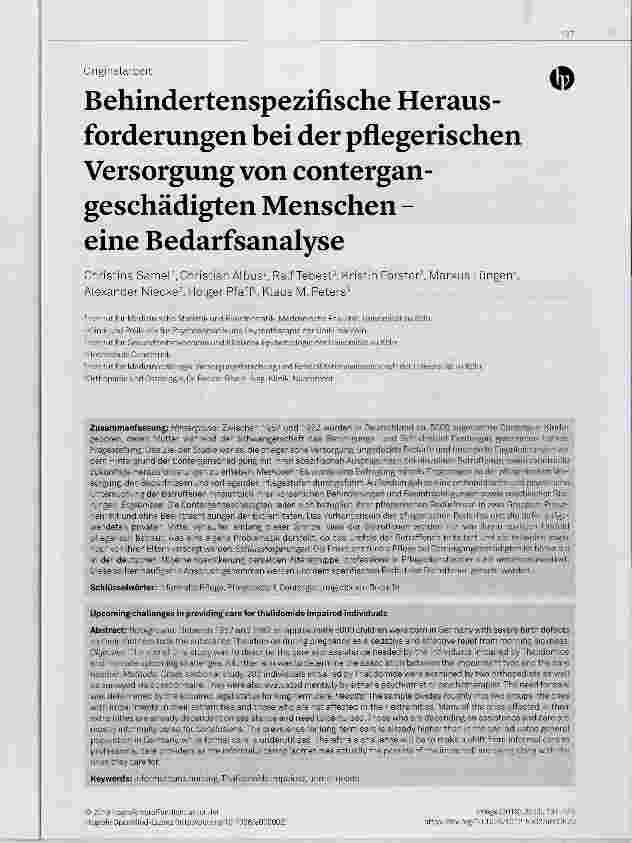 Vorschauseite 1: Behindertenspezifische Herausforderungen bei der pflegerischen Versorgung von contergangeschädigten Menschen eine Bedarfsanalyse