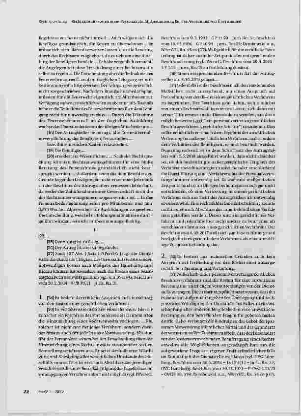 Vorschauseite 2: Rechtsanwaltskosten eines PersonalratsMitbestimmung bei der Anordnung von Überstunden