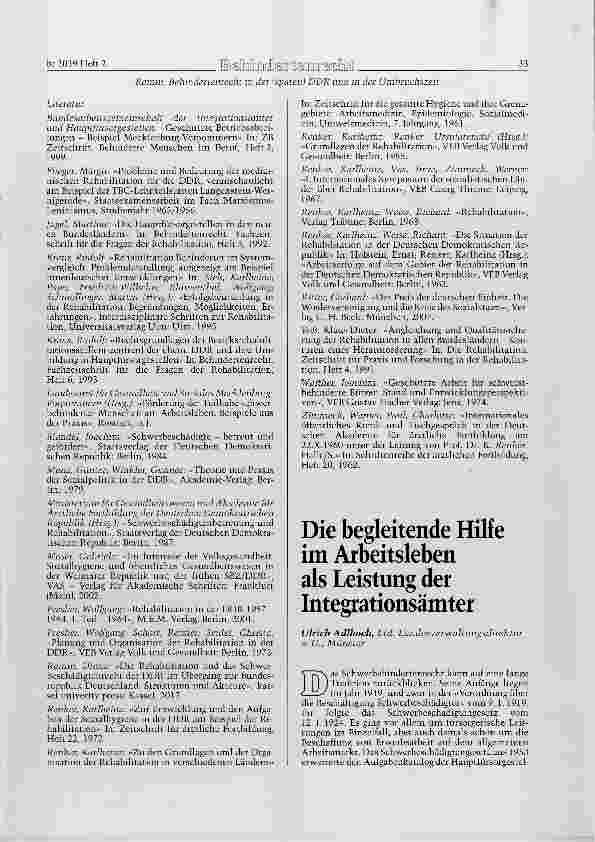 Vorschauseite 1: Die begleitende Hilfe im Arbeitsleben als Leistung der Integrationsämter