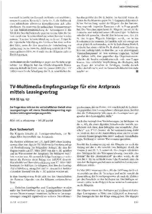 Vorschauseite 1: TV-Multimedia-Empfangsanlage für eine Arztpraxis mittels Leasingvertrag