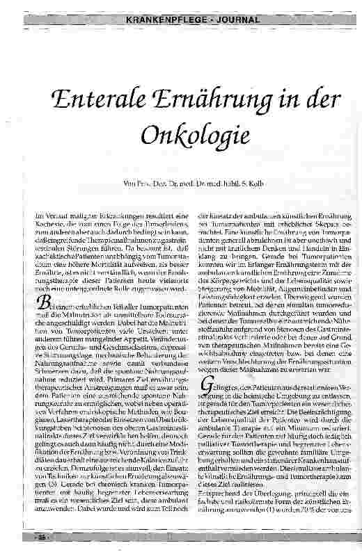 Vorschauseite 1: Enterale Ernährung in der Onkologie