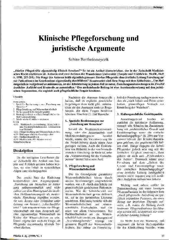 Vorschauseite 1: Klinische Pflegeforschung und juristische Argumente