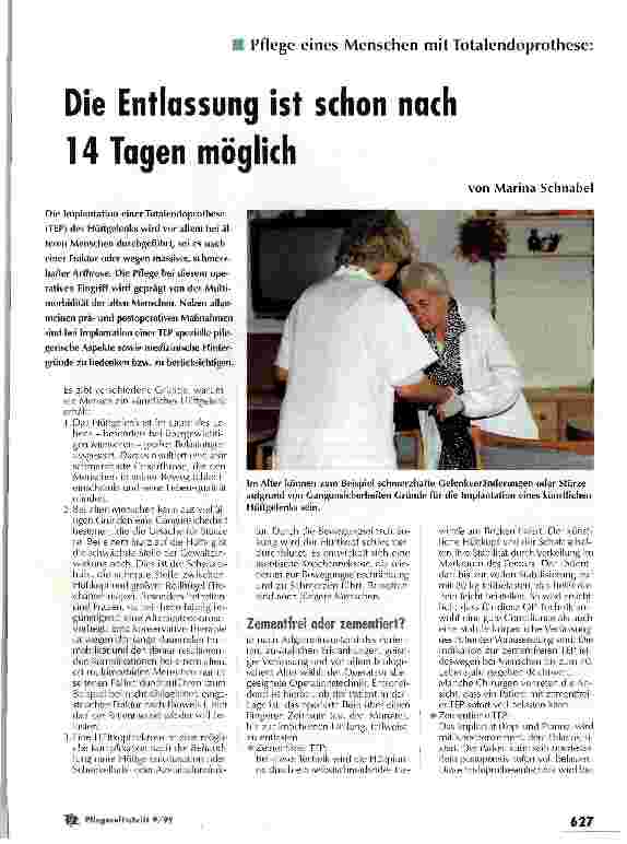 Vorschauseite 1: Die Entlassung ist schon nach 14 Tagen möglich Pflege eines Menschen mit Totalendoprothese