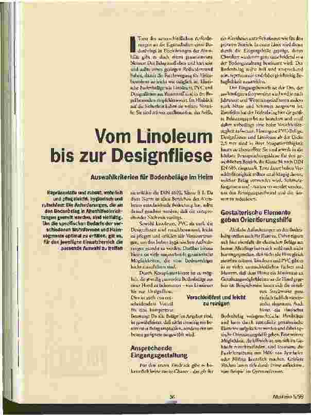 Vorschauseite 1: Vom Linoleum bis zur Designfliese Auswahlkriterien für Bodenbeläge im Heim