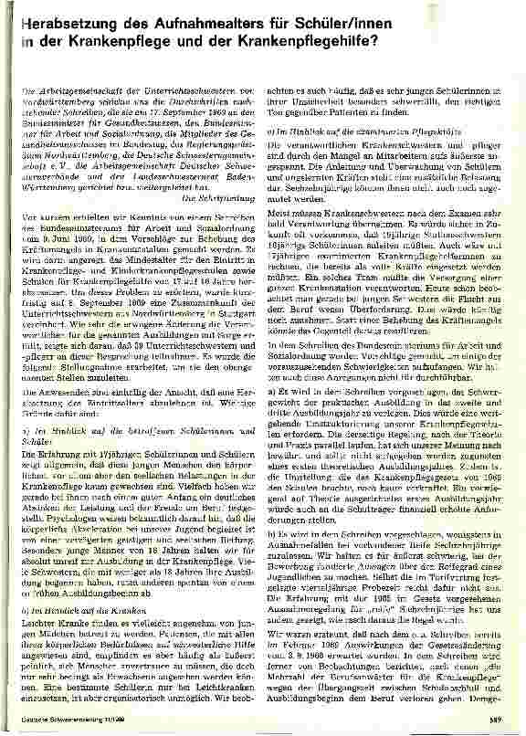 Vorschauseite 1: Herabsetzung des Aufnahmealters für Schüler/innen in der Krankenpflege und der Krankenpflegehilfe?