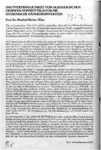 Vorschauseite 1: Hautverträglichkeit von Alkoholischen Desinfektionsmitteln für die hygienische Händedesinfektion