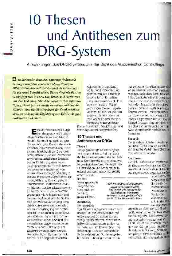 Vorschauseite 1: 10 Thesen und Antithesen zum DRG-System