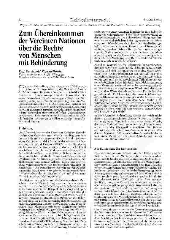 Vorschauseite 1: Zum Übereinkommen der Vereinten Nationen über die Rechte von Menschen mit Behinderung