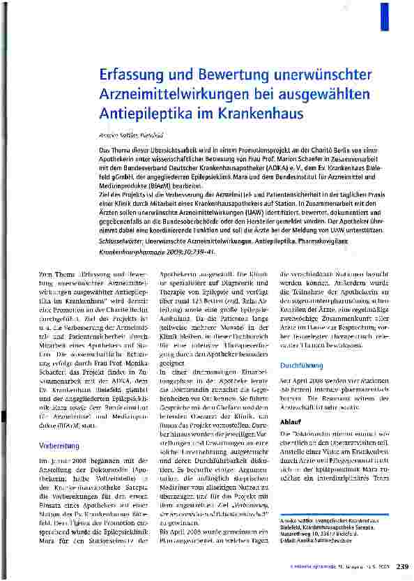 Vorschauseite 1: Erfassung und Bewertung unerwünschter Arzneimittelwirkungen bei ausgewählten Antiepileptika im Krankenhaus