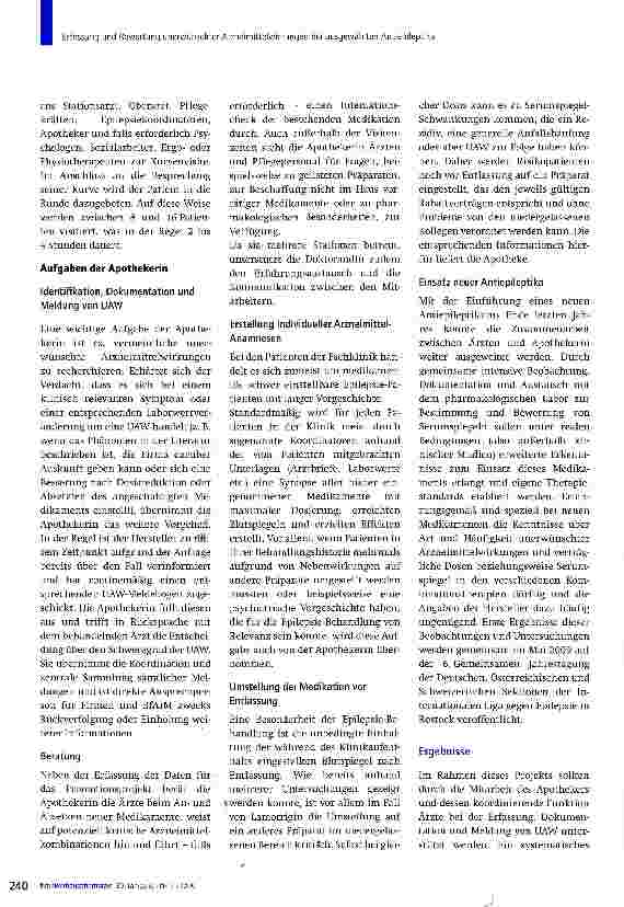 Vorschauseite 2: Erfassung und Bewertung unerwünschter Arzneimittelwirkungen bei ausgewählten Antiepileptika im Krankenhaus