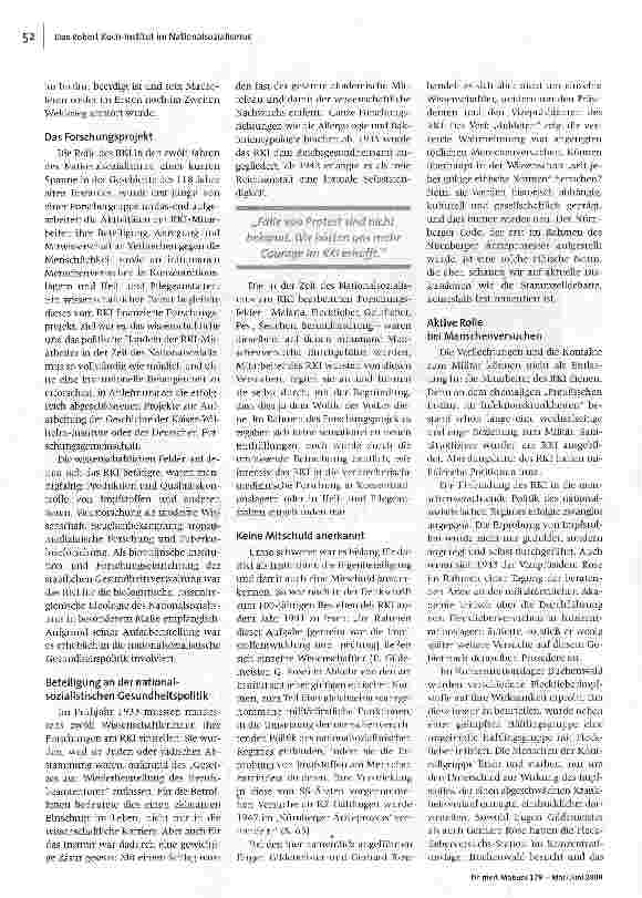 Vorschauseite 2: Das Robert Koch-Institut im NationalsozialismusDas Bundesinstitut zur Krankheitsüberwachung und -prävention stellt sich seiner Geschichte