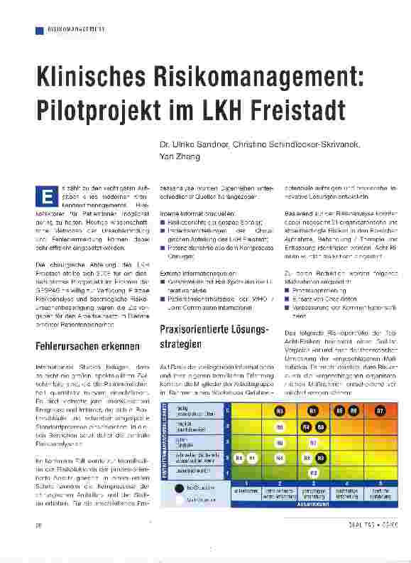 Vorschauseite 1: Klinisches Risikomanagement: Pilotprojekt im LKH Freistadt