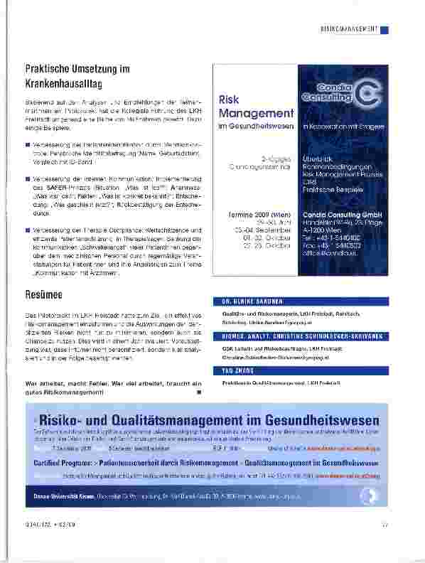 Vorschauseite 2: Klinisches Risikomanagement: Pilotprojekt im LKH Freistadt