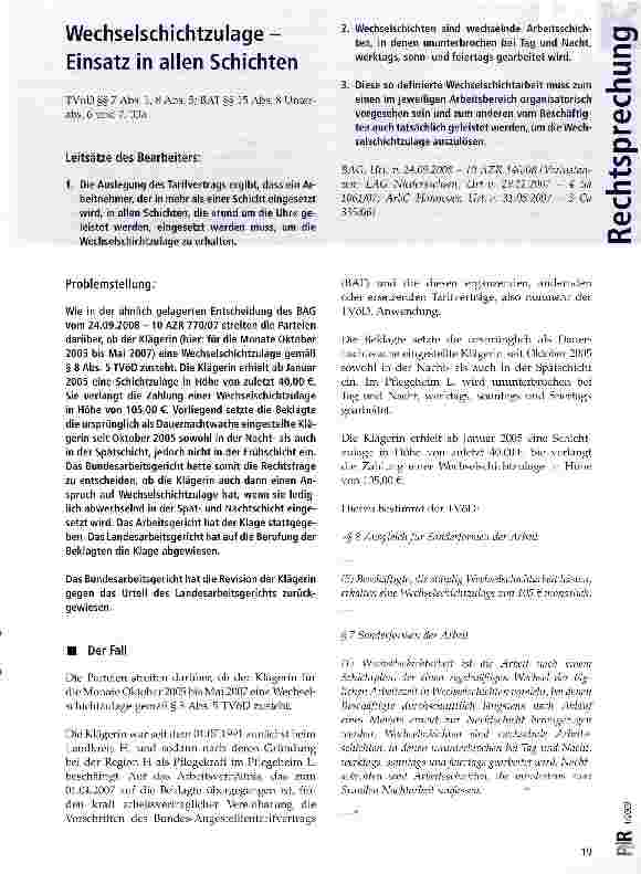 Vorschauseite 1: Wechselschichtzulage -Einsatz in allen Schichten