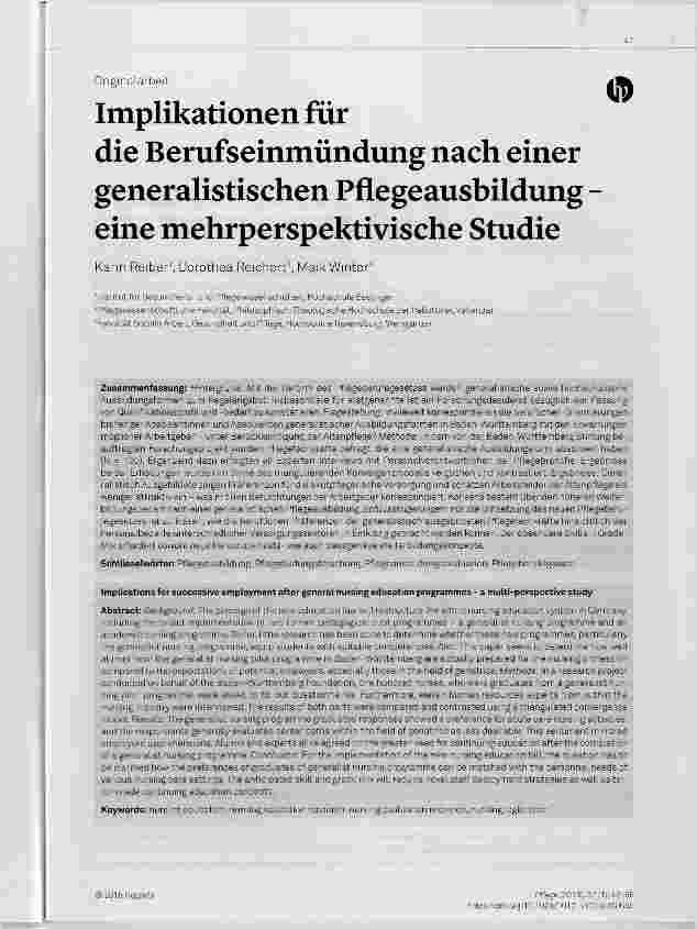 Vorschauseite 1: Implikationen für die Berufseinmündung nach einer generalistischen Pflegeausbildung eine mehrperspektivische Studie