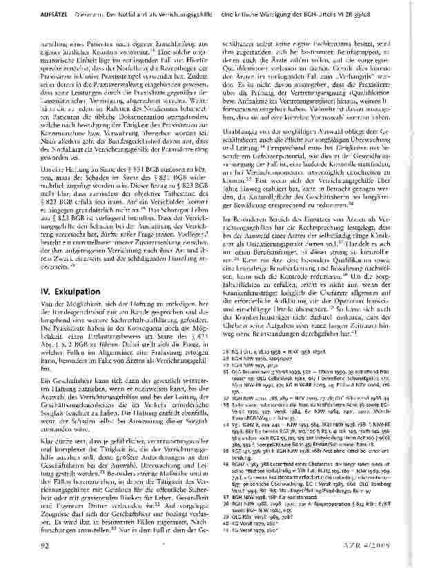 Vorschauseite 3: Der Notfallarzt als Verrichtungsgehilfe - eine kritische Würdigung des BGH-Urteils VI ZR 39/08