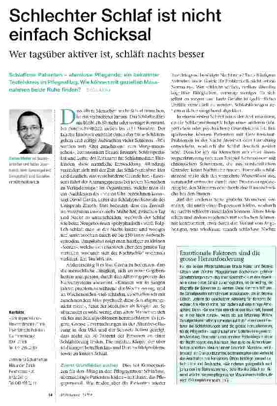 Vorschauseite 1: Schlechter Schlaf ist nicht einfach SchicksalWer tagsüber aktiver ist, schläft nachts besser