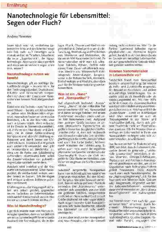 Vorschauseite 1: Nanotechnologie für Lebensmittel: Segen oder Fluch?