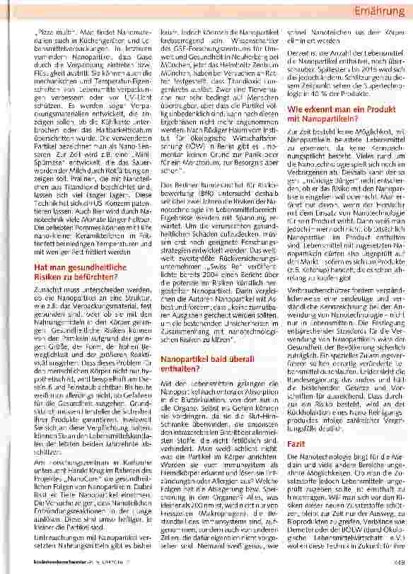 Vorschauseite 2: Nanotechnologie für Lebensmittel: Segen oder Fluch?