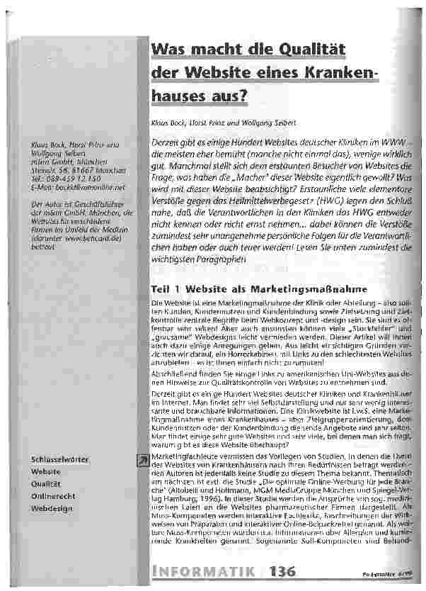 Vorschauseite 1: Was macht die Qualität der Webseite eines Krankenhauses aus?