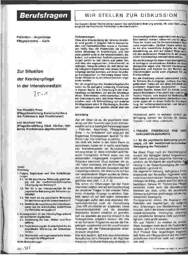 Vorschauseite 1: Zur Situation der Krankenpflege in der Intensivmedizin