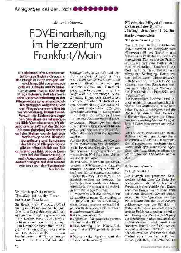 Vorschauseite 1: EDV-Einarbeitung im Herzzentrum Frankfurt/Main