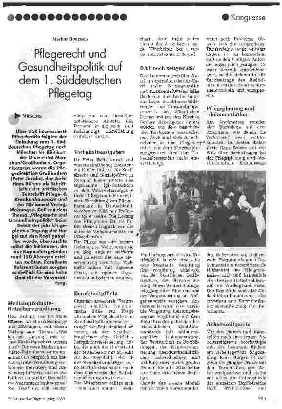 Vorschauseite 1: Pflegerecht und Gesundheitspolitik auf dem 1. Süddeutschen Pflegetag