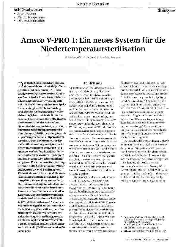 Vorschauseite 1: Amsco V-PRO 1: Ein neues System für die Niedertemperatur Sterilisation