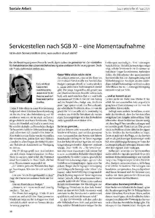 Vorschauseite 1: Servicestellen nach SGB XI - eine Momentaufnahme