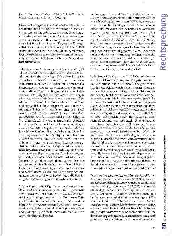 Vorschauseite 6: Zum Ausgleichsanspruch für nächtliche Bereit- Schaftsdienste nach dem Arbeitszeitgesetz