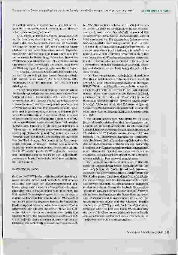 Vorschauseite 5: Die akademische Entwicklung der Physiotherapie in der Schweiz - aktuelle Situation und zukünftiger Handlungsbedarf