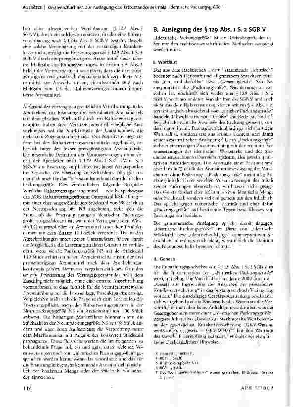 Vorschauseite 2: Zur Auslegung des Tatbestandsmerkmals „identische Packungsgröße in der sogenannten aut-idem-Regelung des § 129 Abs. i S. 2 SGB V